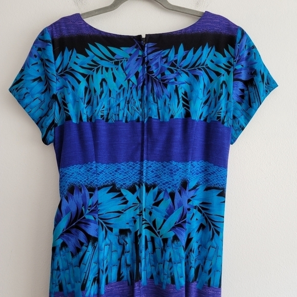 VTG Jessica Howard M/L Blue Faux Wrap Tropical Maxi Dress - Picture 7 of 8